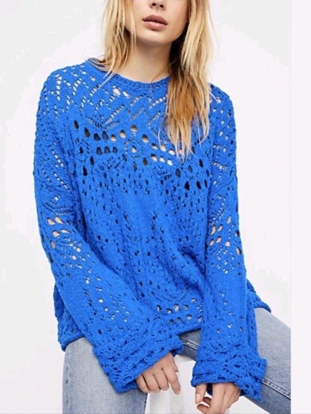 NWT Free People Traveling Lace Crochet Sweater Oversized Size Medium - Picture 1 of 6